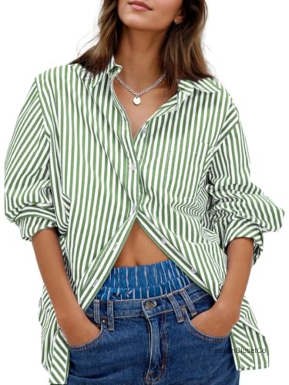 Womens Striped Button Down Shirt Long Sleeve Blouse Casual Work Office Top